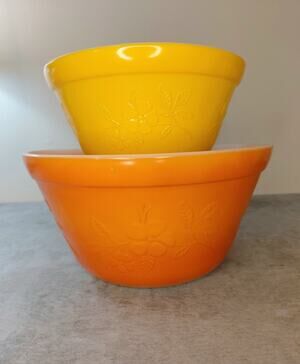 Vintage Federal Glass Apple Blossom Nesting Mixing Bowls Set Mid Century Retro